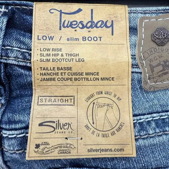 Silver Jeans Women's 26x31 (2) Blue Tuesday Fit Low Slim Boot Western NWT - Picture 5 of 14